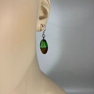Handcrafted Green Copper Plated Glass Bead Earrings (3/4" Long)
